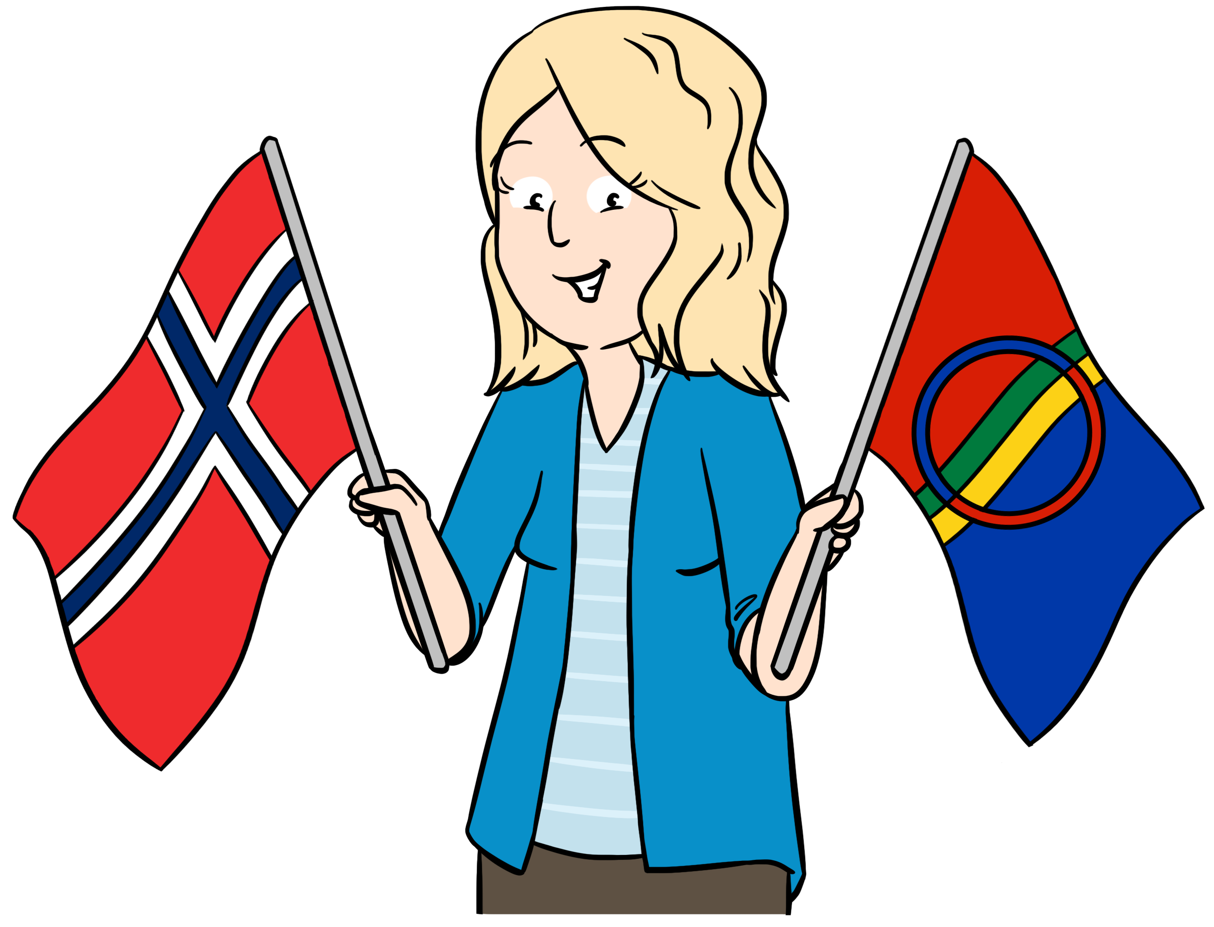 Person som holder norsk og samisk flagg.